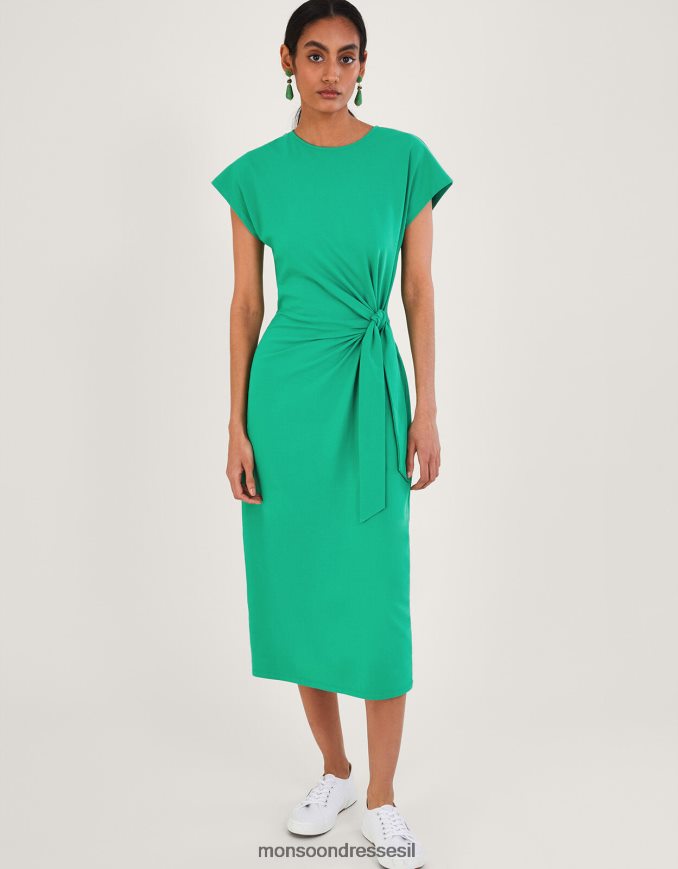 הַלבָּשָׁה Monsoon שמלת מידי ג'רסי עם שרוולים קצרים עם כותנה בת קיימא ירוק נשים HTJ0TZ737