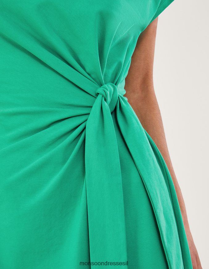 הַלבָּשָׁה Monsoon שמלת מידי ג'רסי עם שרוולים קצרים עם כותנה בת קיימא ירוק נשים HTJ0TZ737