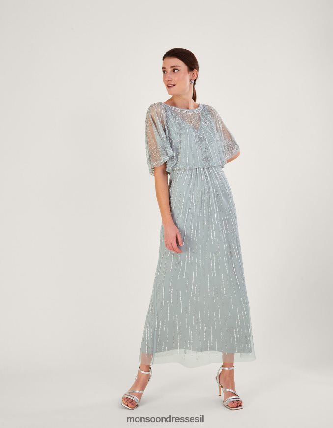 הַלבָּשָׁה Monsoon שמלת מקסי מקושטת של אליזבת באורך קצר יותר בפוליאסטר ממוחזר ירוק נשים HTJ0TZ738