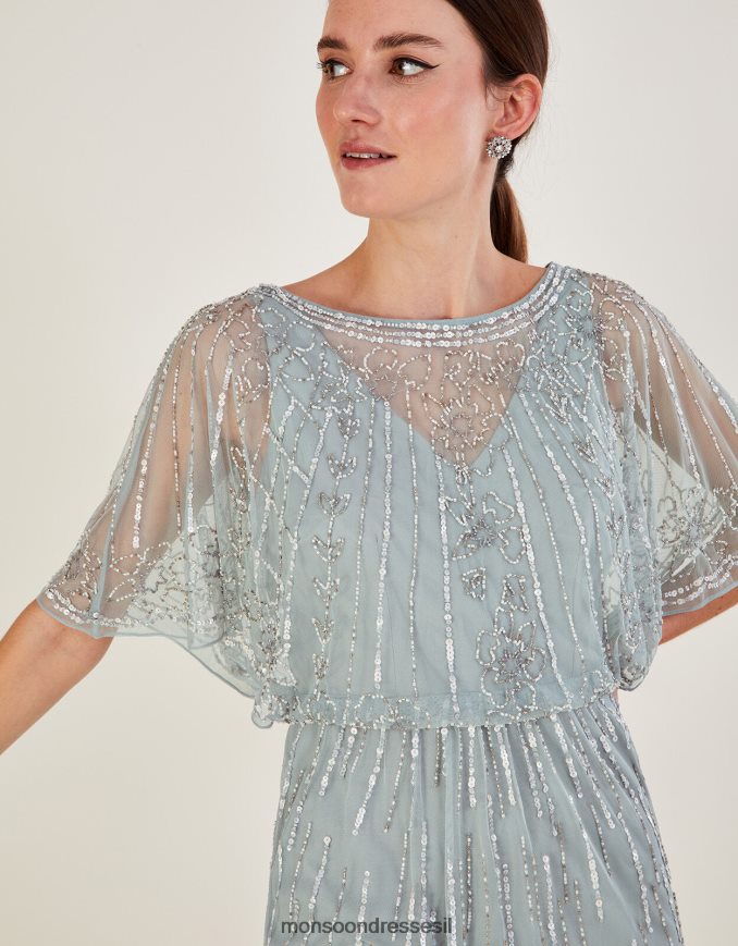 הַלבָּשָׁה Monsoon שמלת מקסי מקושטת של אליזבת באורך קצר יותר בפוליאסטר ממוחזר ירוק נשים HTJ0TZ738