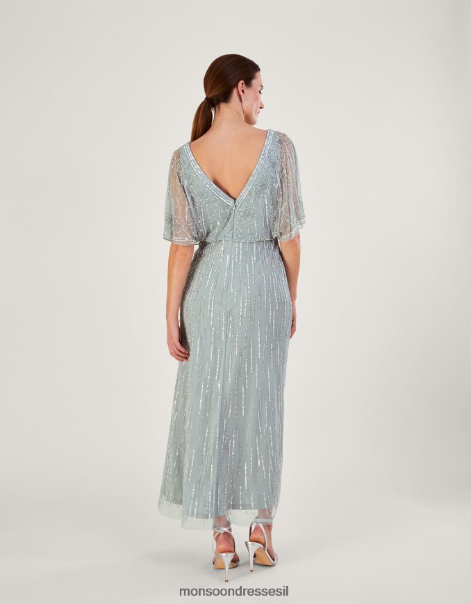 הַלבָּשָׁה Monsoon שמלת מקסי מקושטת של אליזבת באורך קצר יותר בפוליאסטר ממוחזר ירוק נשים HTJ0TZ738