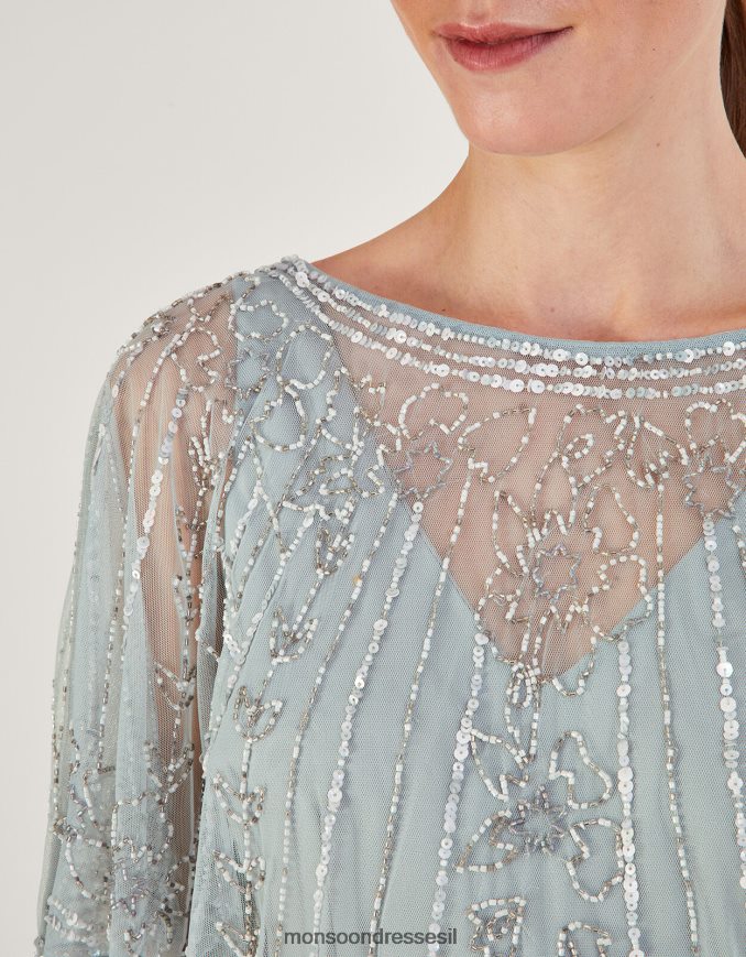 הַלבָּשָׁה Monsoon שמלת מקסי מקושטת של אליזבת באורך קצר יותר בפוליאסטר ממוחזר ירוק נשים HTJ0TZ738