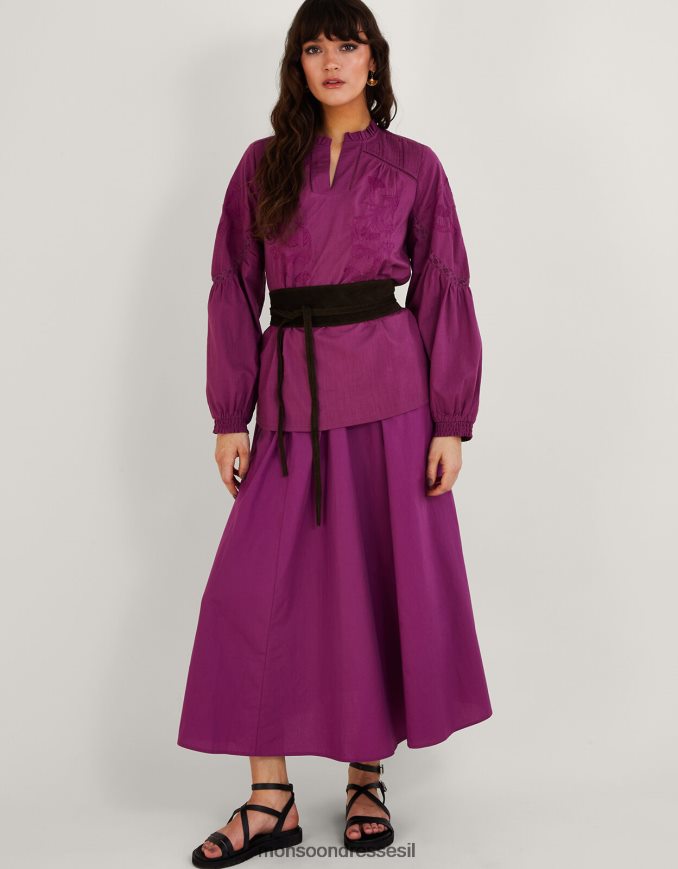 הַלבָּשָׁה Monsoon חלק עליון רקום בגווני כותנה בת קיימא סגול (לילך) נשים HTJ0TZ739