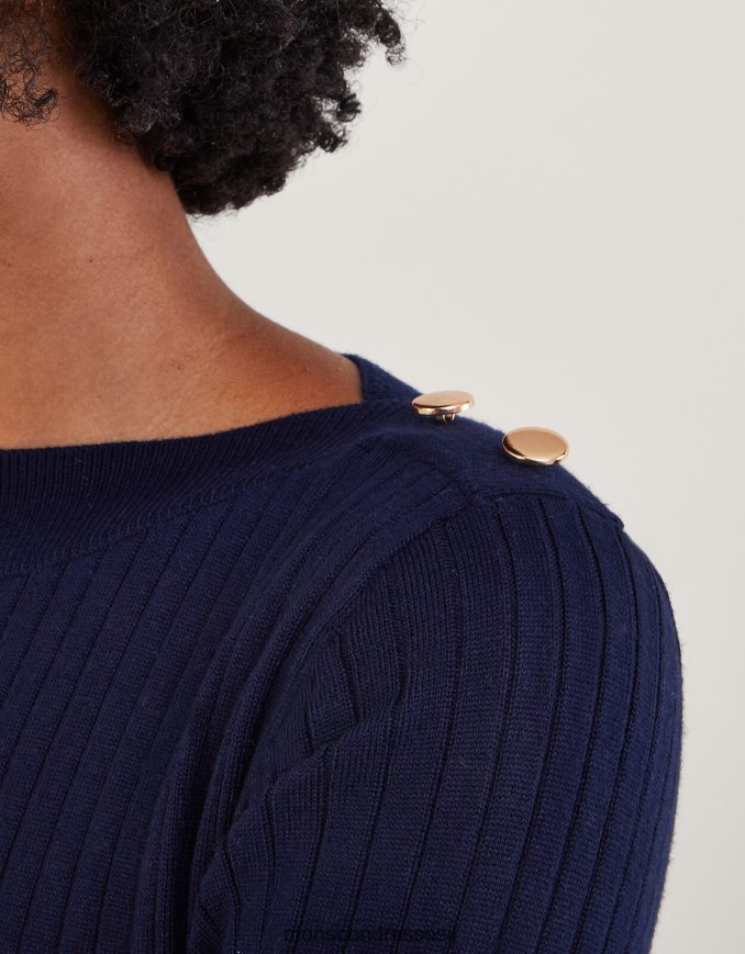 הַלבָּשָׁה Monsoon פרט כפתורים בהתאמה מצולעת ושמלה מתלקחת עם פוליאסטר ממוחזר כחול (צי) נשים HTJ0TZ743