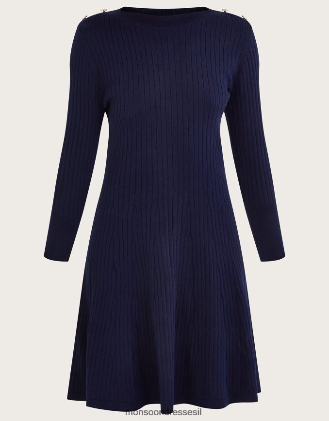 הַלבָּשָׁה Monsoon פרט כפתורים בהתאמה מצולעת ושמלה מתלקחת עם פוליאסטר ממוחזר כחול (צי) נשים HTJ0TZ743