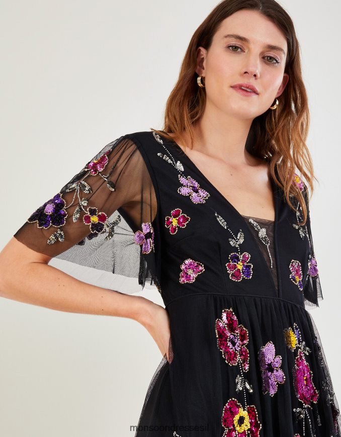 הַלבָּשָׁה Monsoon שמלת מקסי מקושטת של פיי שָׁחוֹר נשים HTJ0TZ744