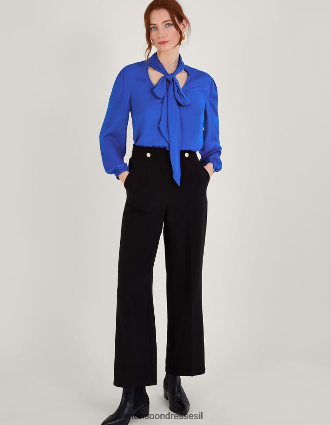 הַלבָּשָׁה Monsoon חולצת קשת סאטן קייטי עם פוליאסטר ממוחזר כחול (קובלט) נשים HTJ0TZ751