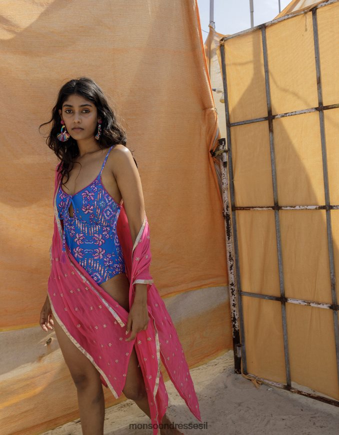 הַלבָּשָׁה Monsoon בגד ים בהדפס פרחוני עם בגד ים רב רצועות עם פוליאסטר ממוחזר כחול (קובלט) נשים HTJ0TZ752