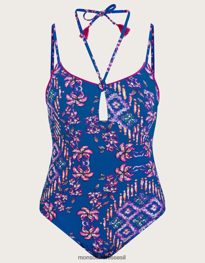 הַלבָּשָׁה Monsoon בגד ים בהדפס פרחוני עם בגד ים רב רצועות עם פוליאסטר ממוחזר כחול (קובלט) נשים HTJ0TZ752