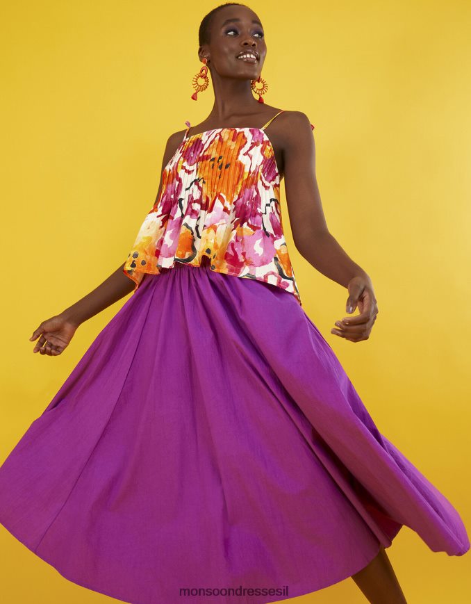 הַלבָּשָׁה Monsoon טופ קמי בהדפס קפלים שנטל תפוז נשים HTJ0TZ758