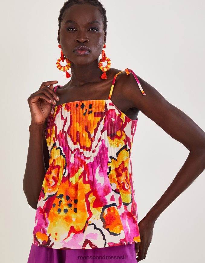 הַלבָּשָׁה Monsoon טופ קמי בהדפס קפלים שנטל תפוז נשים HTJ0TZ758