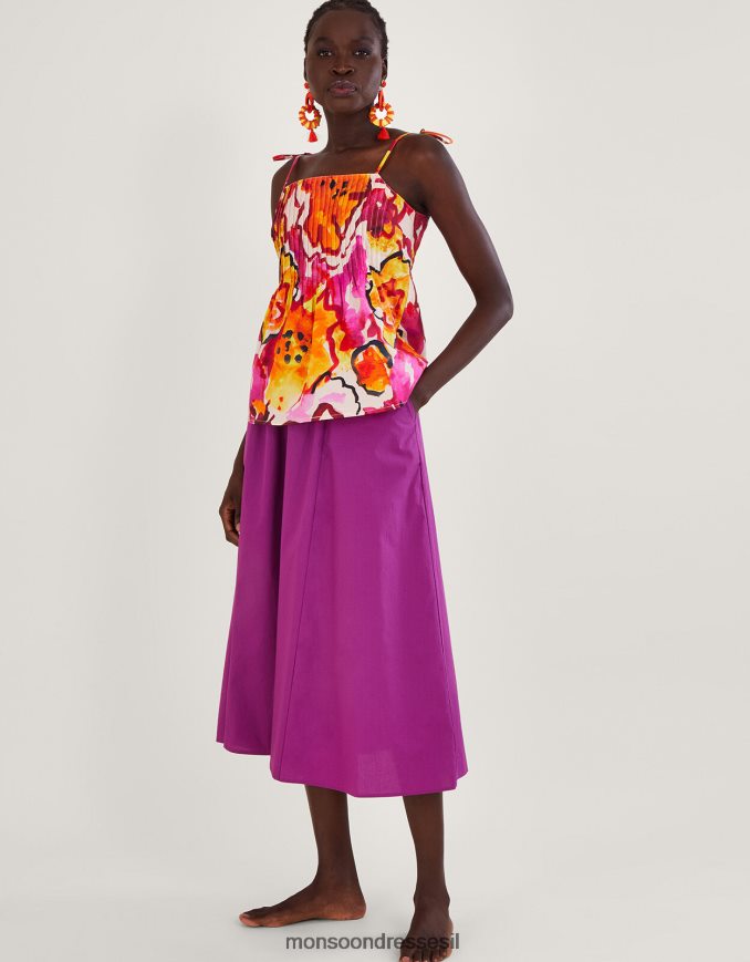 הַלבָּשָׁה Monsoon טופ קמי בהדפס קפלים שנטל תפוז נשים HTJ0TZ758