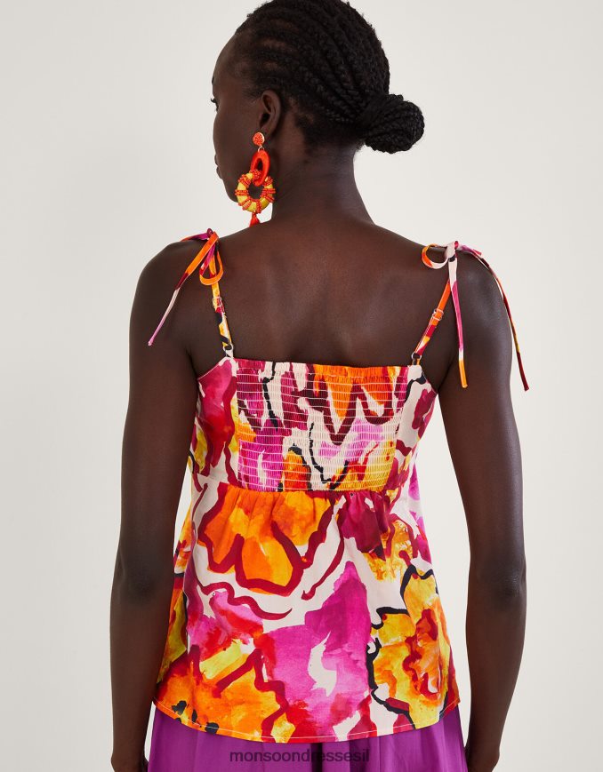 הַלבָּשָׁה Monsoon טופ קמי בהדפס קפלים שנטל תפוז נשים HTJ0TZ758