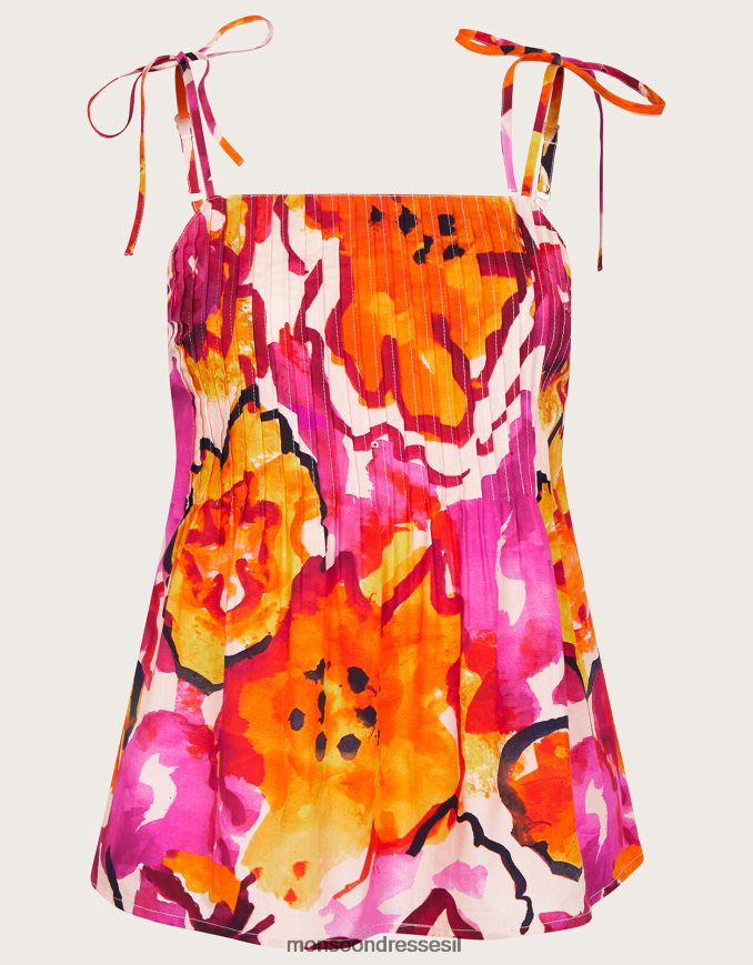 הַלבָּשָׁה Monsoon טופ קמי בהדפס קפלים שנטל תפוז נשים HTJ0TZ758