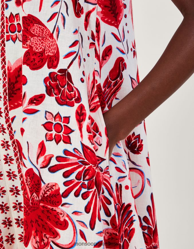 הַלבָּשָׁה Monsoon הדפס שמלת מידי בתערובת פשתן אָדוֹם נשים HTJ0TZ759