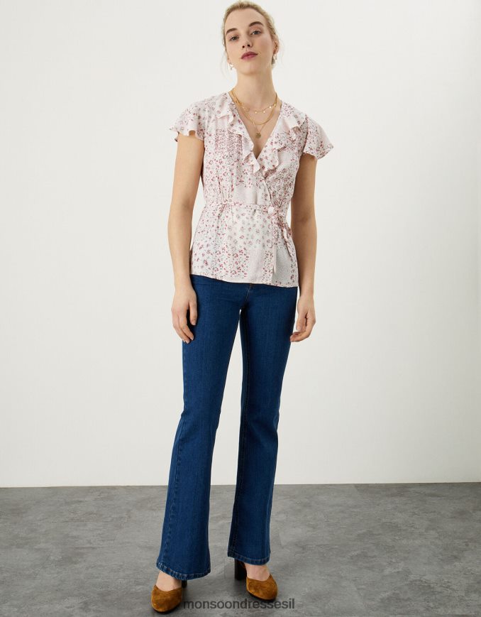 הַלבָּשָׁה Monsoon חלק עליון עטיפה עם הדפס תיקון שֶׁנהָב נשים HTJ0TZ760