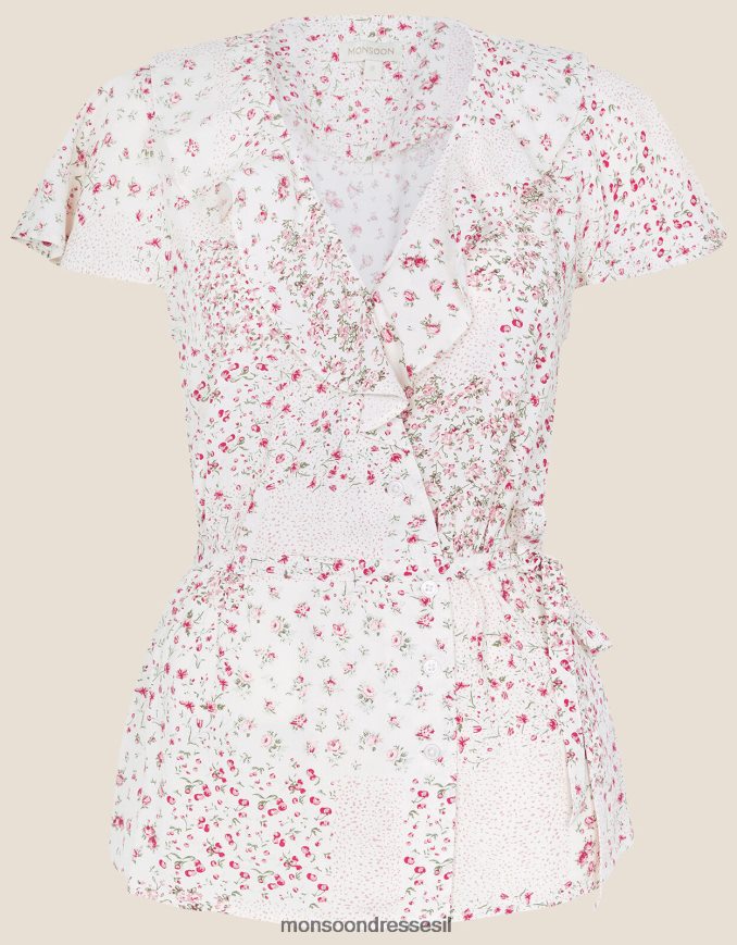 הַלבָּשָׁה Monsoon חלק עליון עטיפה עם הדפס תיקון שֶׁנהָב נשים HTJ0TZ760