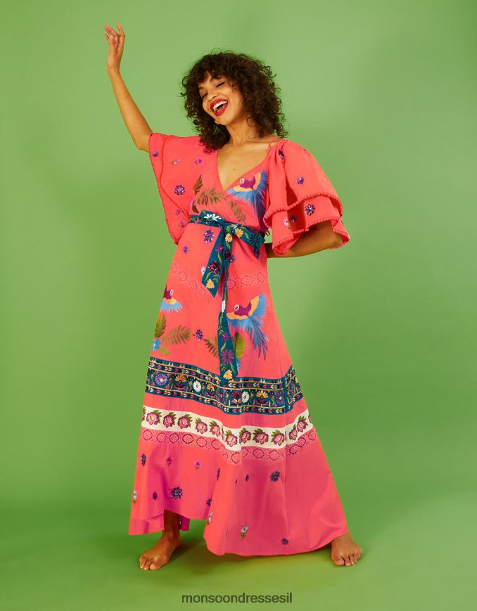 הַלבָּשָׁה Monsoon שמלת מקסי מעוטרת בשכבות של לוסי כתום (אלמוגים) נשים HTJ0TZ761