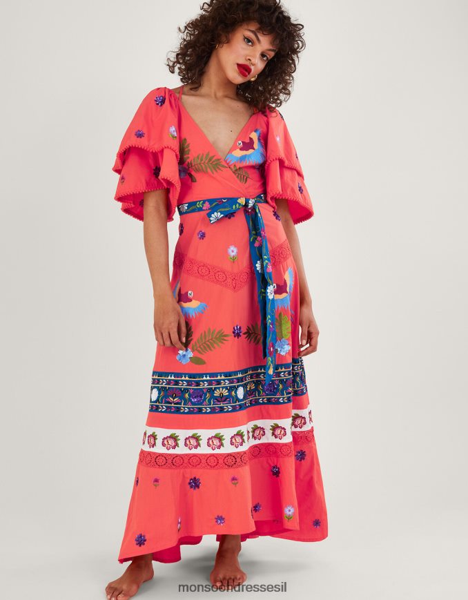 הַלבָּשָׁה Monsoon שמלת מקסי מעוטרת בשכבות של לוסי כתום (אלמוגים) נשים HTJ0TZ761