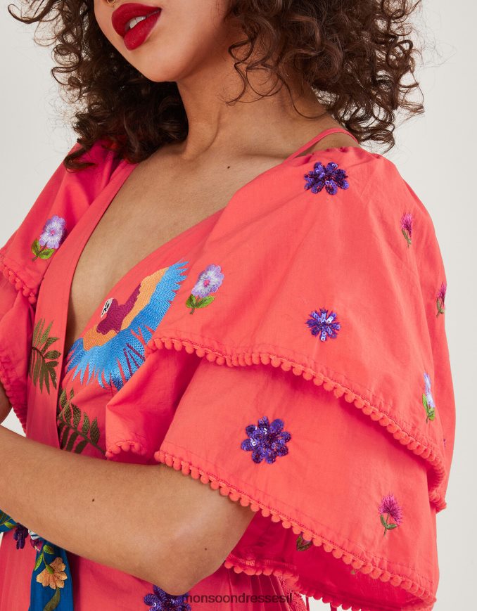 הַלבָּשָׁה Monsoon שמלת מקסי מעוטרת בשכבות של לוסי כתום (אלמוגים) נשים HTJ0TZ761