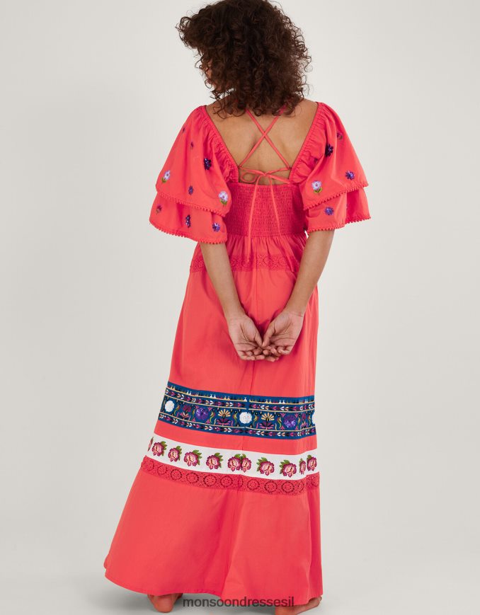 הַלבָּשָׁה Monsoon שמלת מקסי מעוטרת בשכבות של לוסי כתום (אלמוגים) נשים HTJ0TZ761