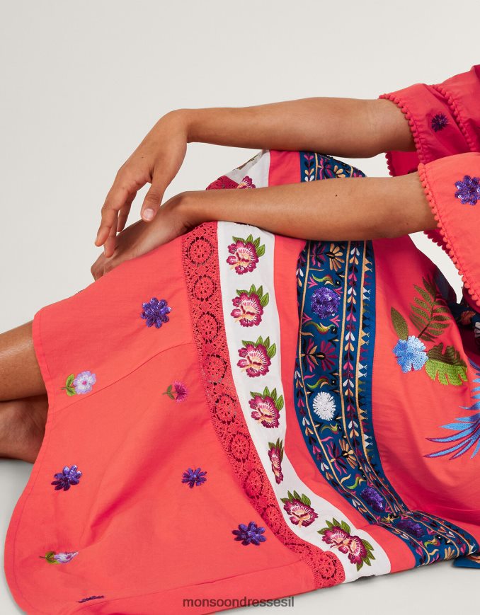 הַלבָּשָׁה Monsoon שמלת מקסי מעוטרת בשכבות של לוסי כתום (אלמוגים) נשים HTJ0TZ761