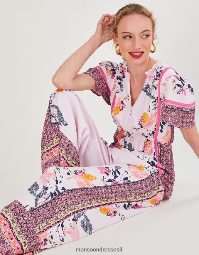 הַלבָּשָׁה Monsoon מכנסיים בהדפס פדרה בוויסקוזה בר-קיימא ורוד (סומק) נשים HTJ0TZ763