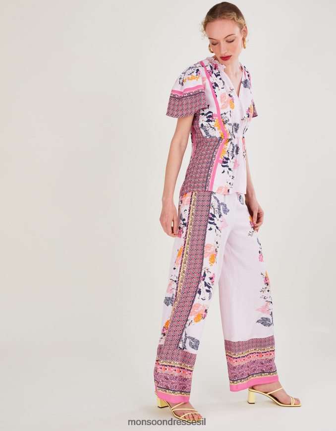 הַלבָּשָׁה Monsoon מכנסיים בהדפס פדרה בוויסקוזה בר-קיימא ורוד (סומק) נשים HTJ0TZ763