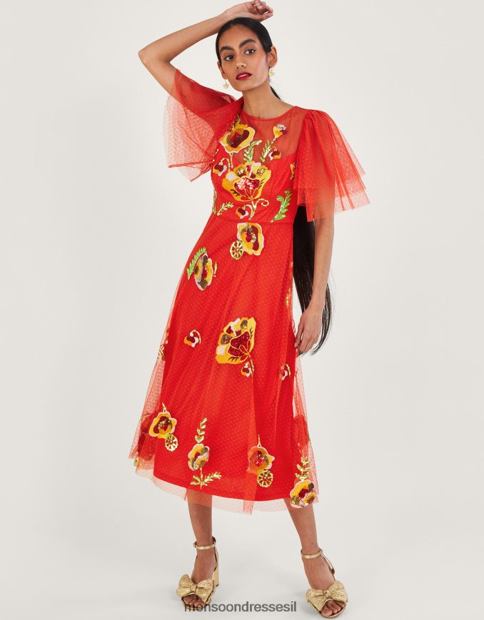 הַלבָּשָׁה Monsoon שמלת מידי מקושטת של קלאודיה אָדוֹם נשים HTJ0TZ764