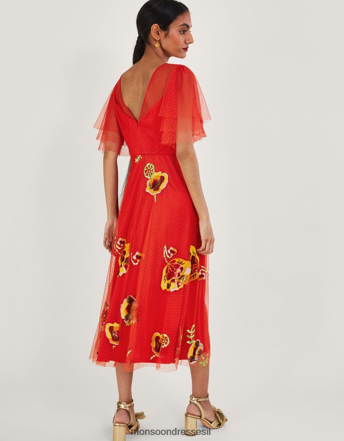 הַלבָּשָׁה Monsoon שמלת מידי מקושטת של קלאודיה אָדוֹם נשים HTJ0TZ764