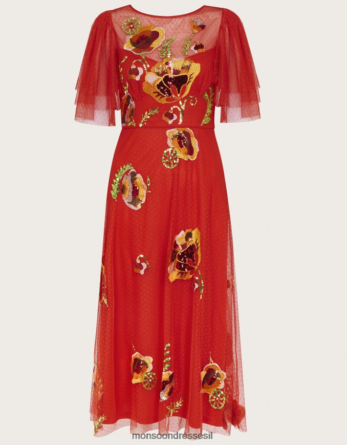 הַלבָּשָׁה Monsoon שמלת מידי מקושטת של קלאודיה אָדוֹם נשים HTJ0TZ764