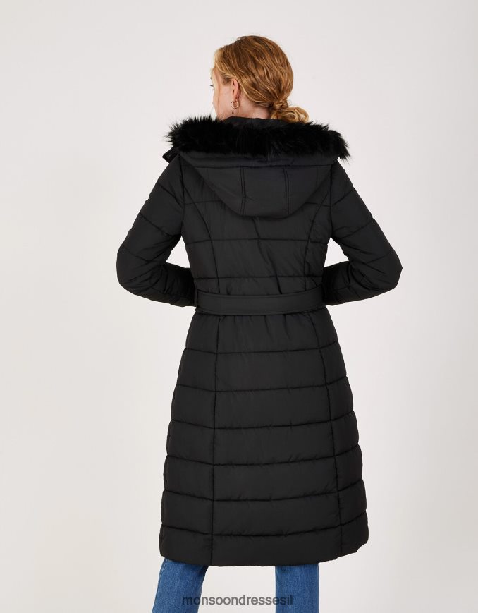 הַלבָּשָׁה Monsoon מעיל חגורה מרופד רוקסי עם פוליאסטר ממוחזר שָׁחוֹר נשים HTJ0TZ765