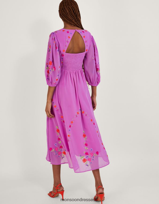 הַלבָּשָׁה Monsoon שמלת מעטפת רקומה של לוסיה בפוליאסטר ממוחזר סגול (לילך) נשים HTJ0TZ767