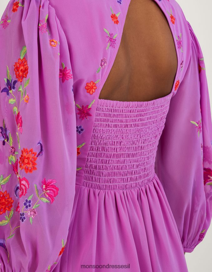 הַלבָּשָׁה Monsoon שמלת מעטפת רקומה של לוסיה בפוליאסטר ממוחזר סגול (לילך) נשים HTJ0TZ767