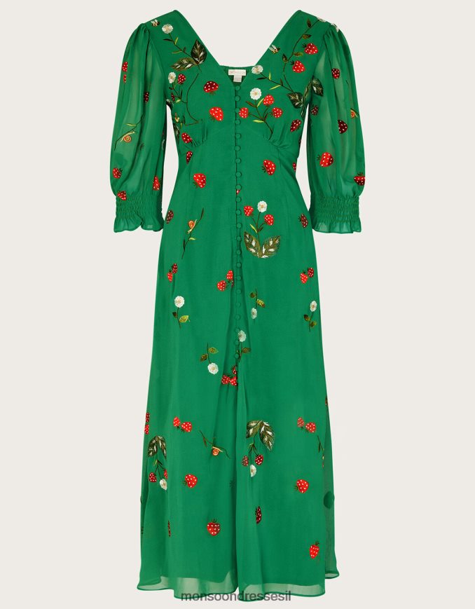 הַלבָּשָׁה Monsoon שמלה רקומה באמצעות כפתור סימון בפוליאסטר ממוחזר ירוק נשים HTJ0TZ769