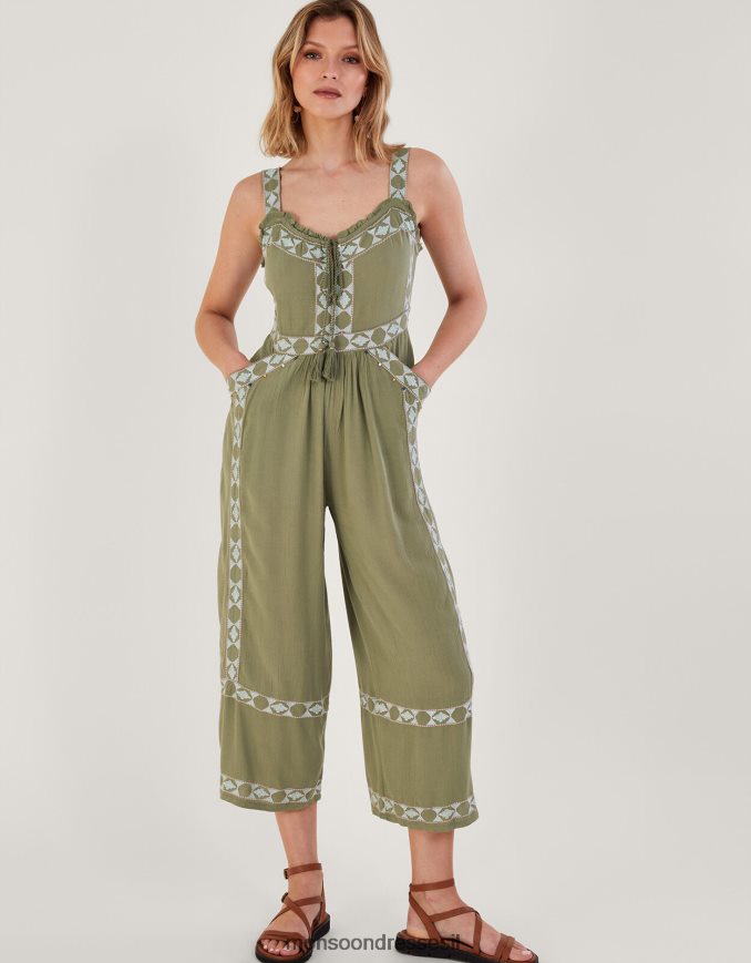 הַלבָּשָׁה Monsoon סרבל מקסי מעוטר אצטקי ירוק (חאקי) נשים HTJ0TZ773