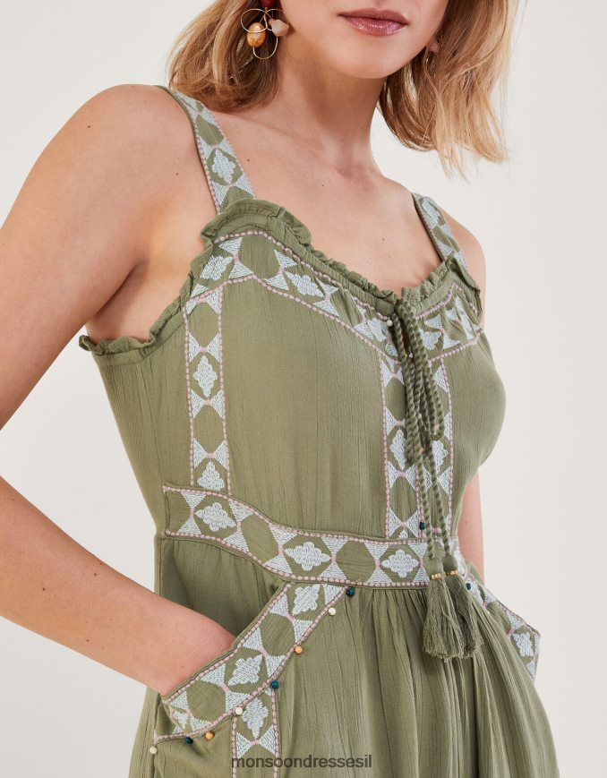 הַלבָּשָׁה Monsoon סרבל מקסי מעוטר אצטקי ירוק (חאקי) נשים HTJ0TZ773