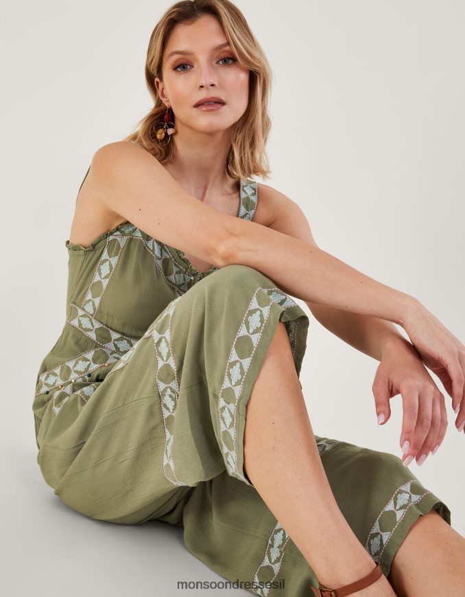 הַלבָּשָׁה Monsoon סרבל מקסי מעוטר אצטקי ירוק (חאקי) נשים HTJ0TZ773