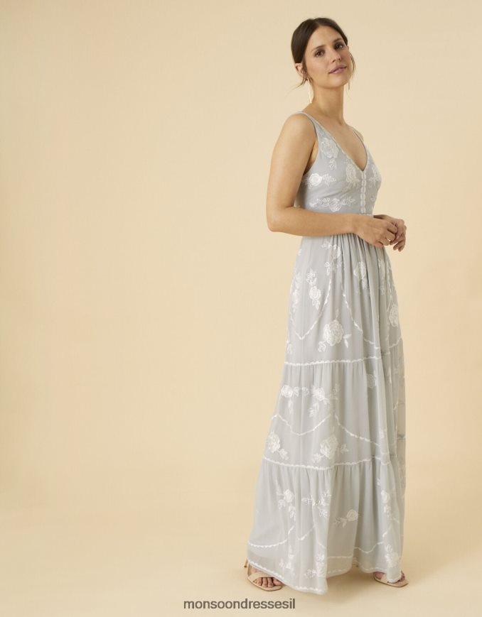 הַלבָּשָׁה Monsoon שמלת מקסי מעוטרת של אלקסיס כסף נשים HTJ0TZ776