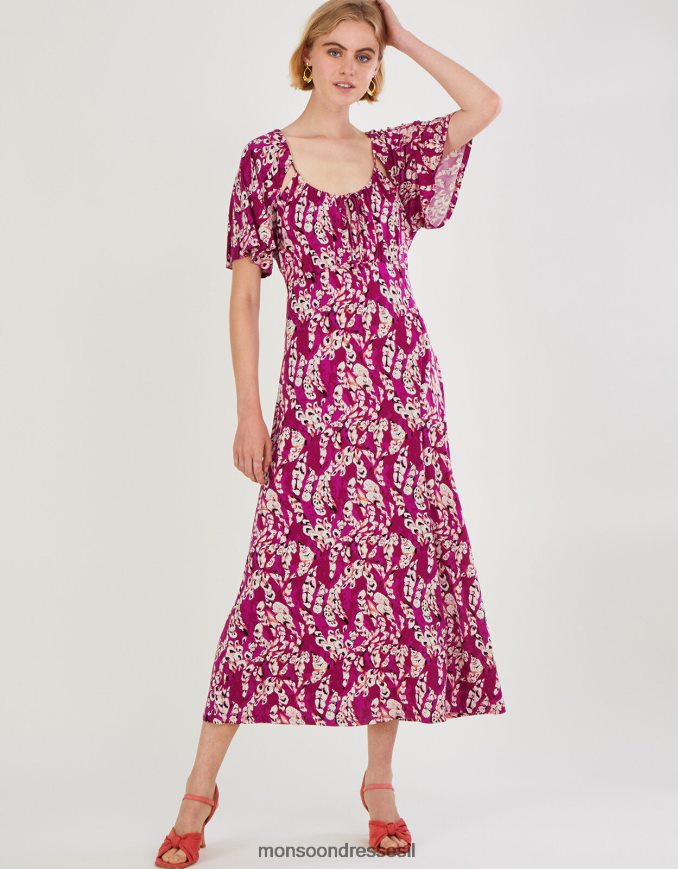 הַלבָּשָׁה Monsoon שמלת מקסי ג'רזי נוצה עם רצועות וָרוֹד נשים HTJ0TZ778