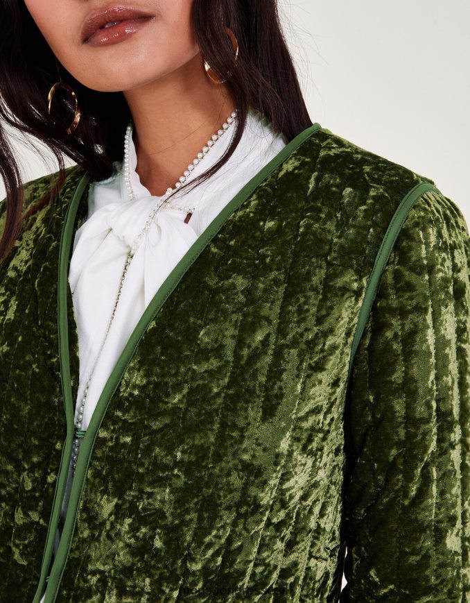 הַלבָּשָׁה Monsoon ז'קט קווילטי קטיפה ירוק נשים HTJ0TZ77