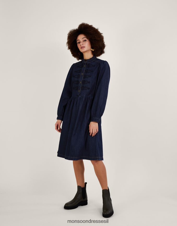 הַלבָּשָׁה Monsoon שמלת ג'ינס ימית באורך ברך מכותנה בת קיימא כחול (כחול ג'ינס) נשים HTJ0TZ780