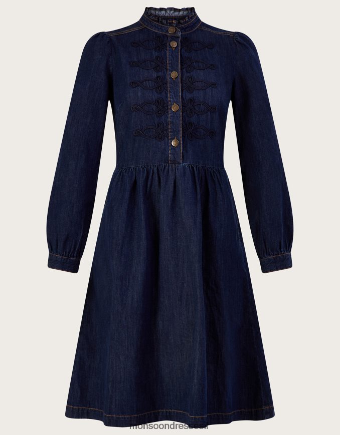 הַלבָּשָׁה Monsoon שמלת ג'ינס ימית באורך ברך מכותנה בת קיימא כחול (כחול ג'ינס) נשים HTJ0TZ780