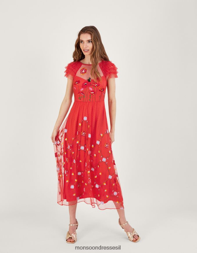 הַלבָּשָׁה Monsoon שמלת מידי רקומה של אוקטביה אָדוֹם נשים HTJ0TZ785