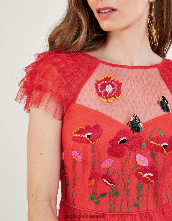 הַלבָּשָׁה Monsoon שמלת מידי רקומה של אוקטביה אָדוֹם נשים HTJ0TZ785