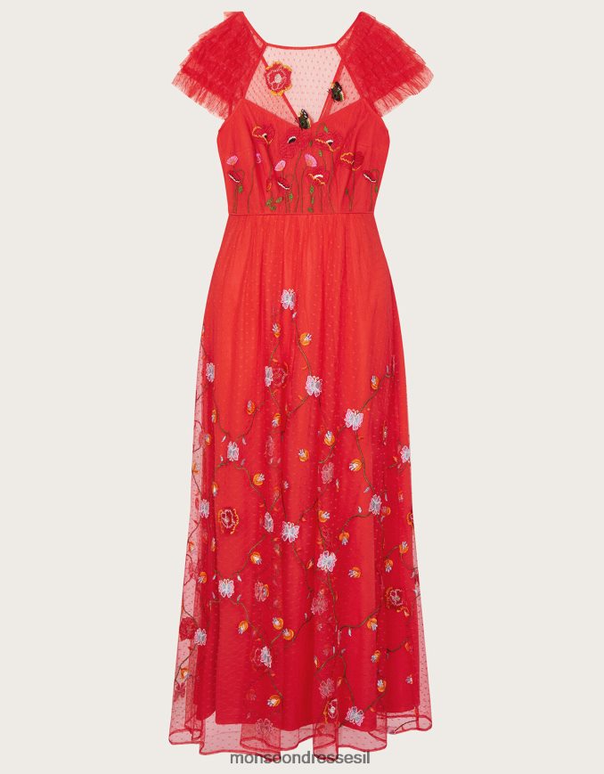 הַלבָּשָׁה Monsoon שמלת מידי רקומה של אוקטביה אָדוֹם נשים HTJ0TZ785