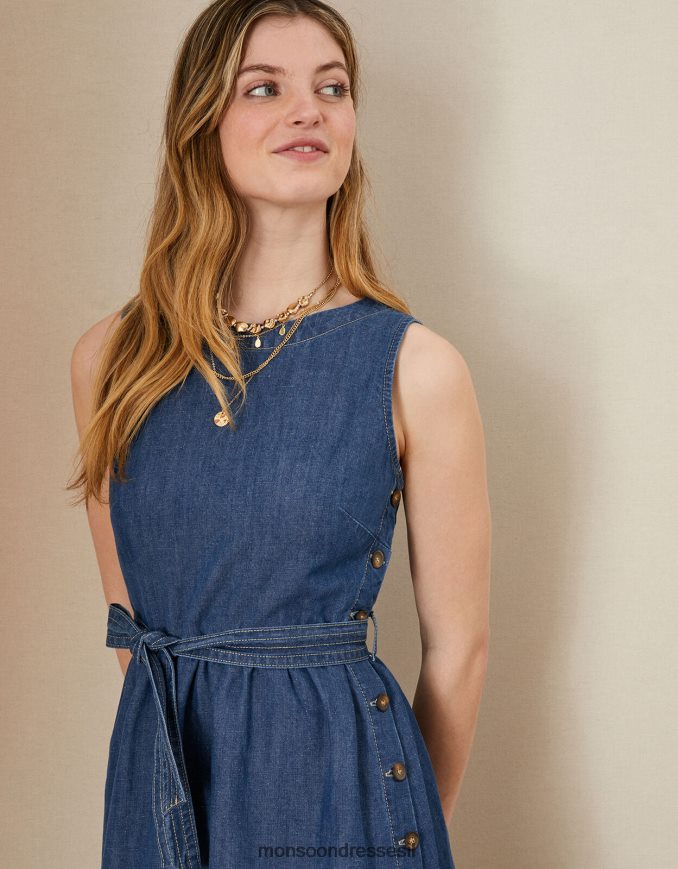 הַלבָּשָׁה Monsoon שמלה מדורגת ללא שרוולים מג'ינס קנבוס כחול (כחול ג'ינס) נשים HTJ0TZ786