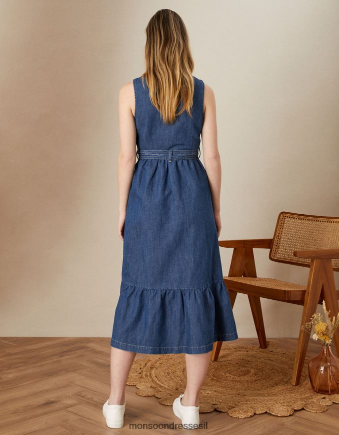 הַלבָּשָׁה Monsoon שמלה מדורגת ללא שרוולים מג'ינס קנבוס כחול (כחול ג'ינס) נשים HTJ0TZ786