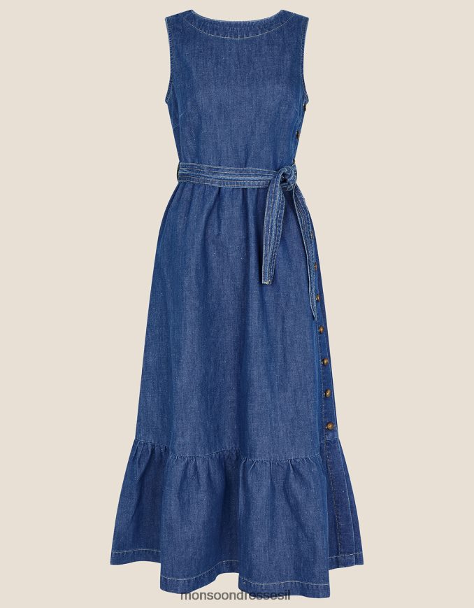 הַלבָּשָׁה Monsoon שמלה מדורגת ללא שרוולים מג'ינס קנבוס כחול (כחול ג'ינס) נשים HTJ0TZ786