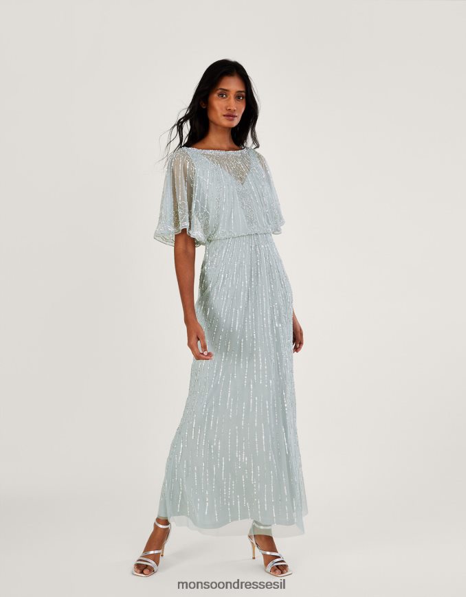 הַלבָּשָׁה Monsoon שמלת מקסי מעוטרת של אליזבת מפוליאסטר ממוחזר ירוק נשים HTJ0TZ787